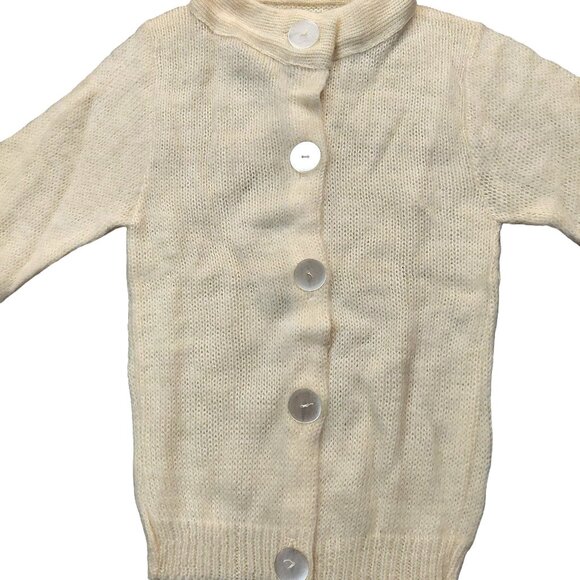 Vintage 1940s-1950s Cream Mock Neck Long Sleeve Cardigan Sweater Big Buttons XXS - Picture 2 of 7